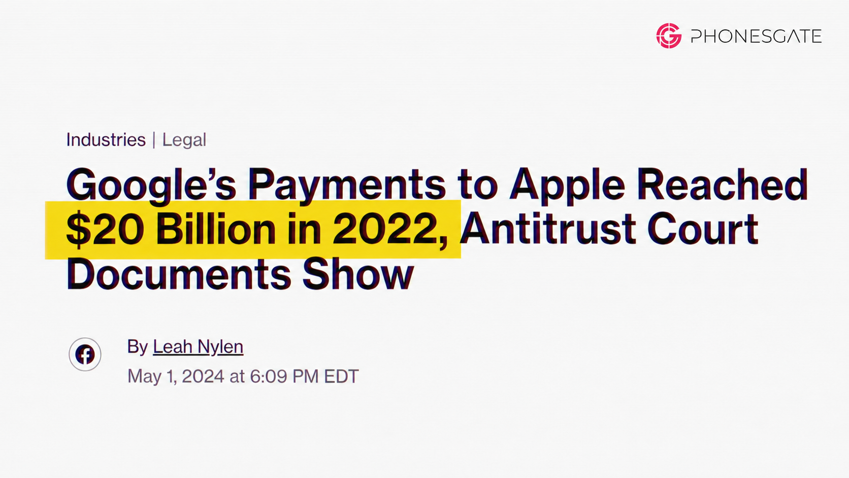 PhonesGate graphic referencing reported payments from Google to Apple for search distribution