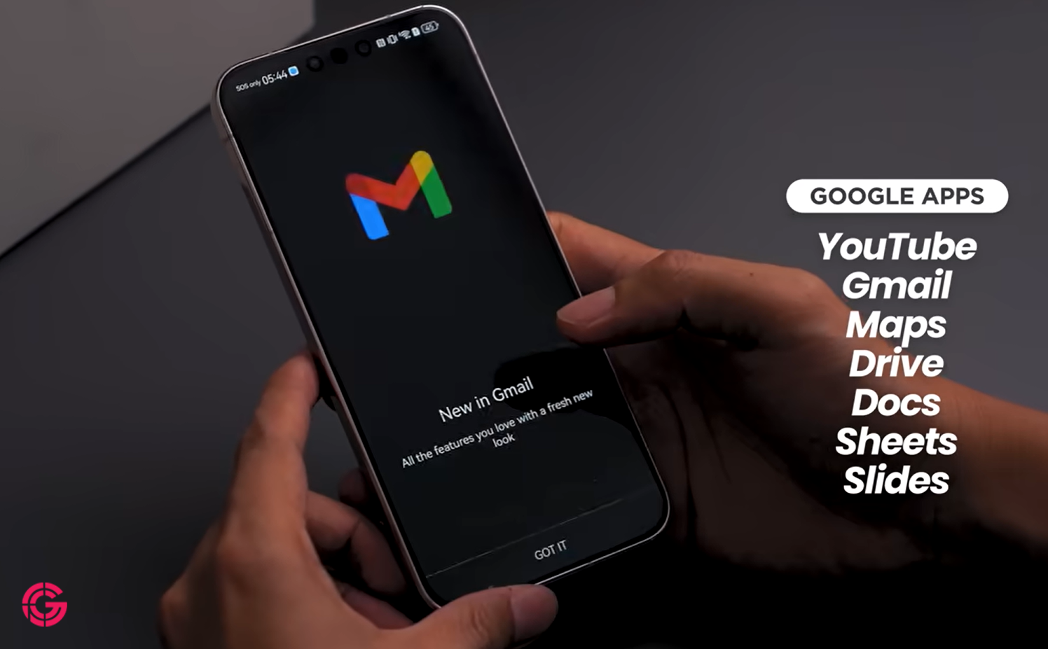 Huawei Mate 80 Pro opening Gmail with list of Google apps on screen