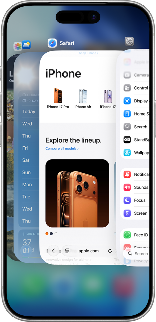 Official iPhone App Switcher screen showing several open applications