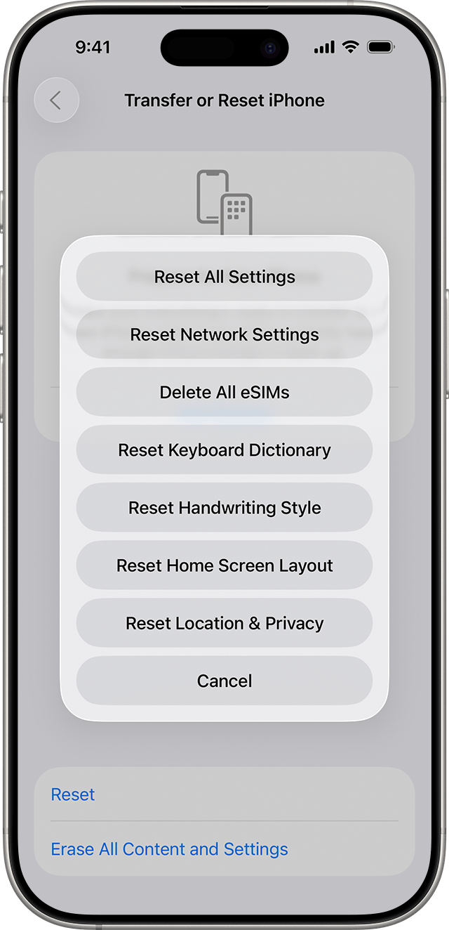 Official iPhone Reset menu showing the Reset Network Settings option