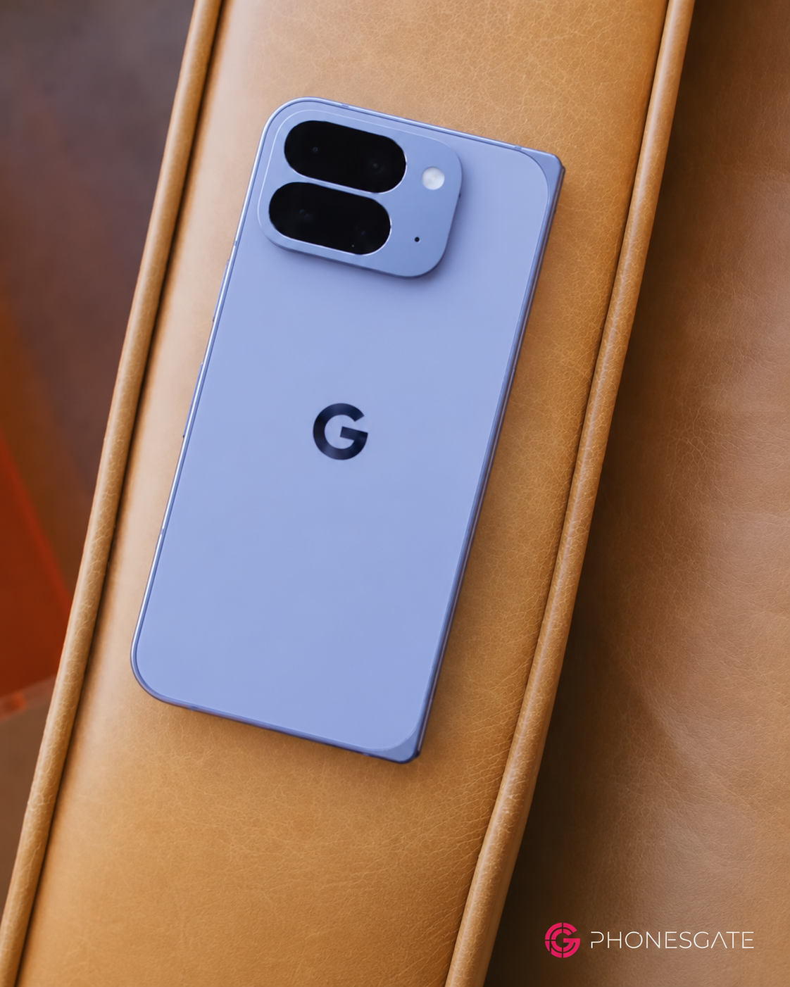 Rear camera system of a blue Google Pixel 10 Pro Fold