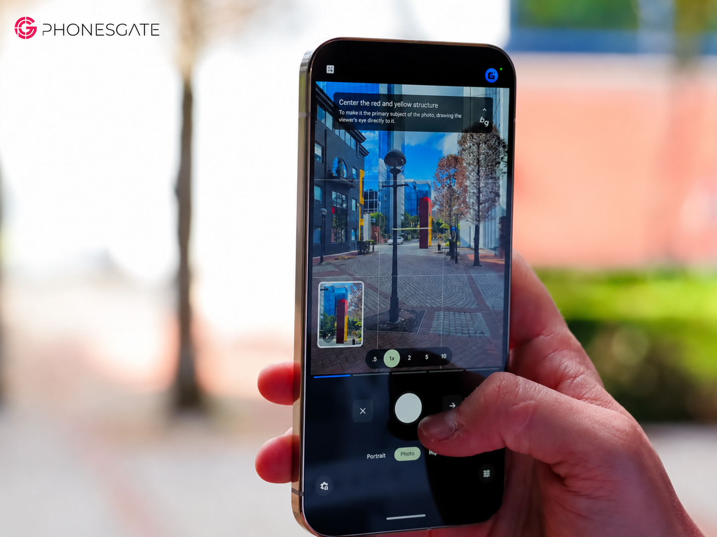 Smartphone camera interface demonstrating AI-assisted photography guidance