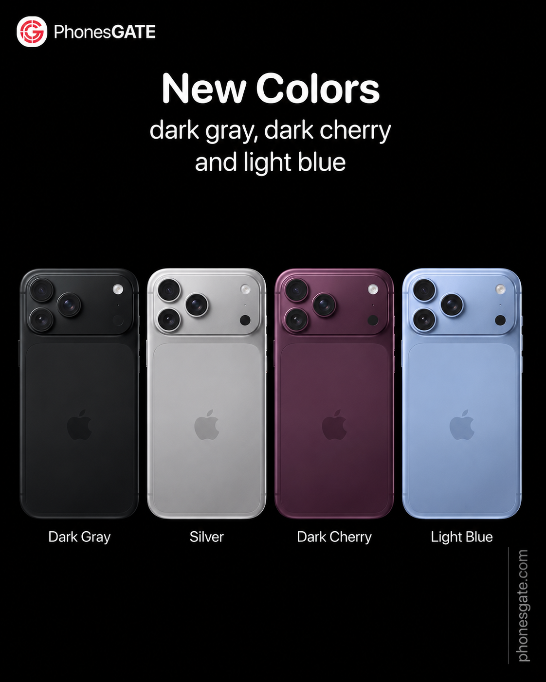 Concept lineup showing rumored iPhone 18 Pro colors