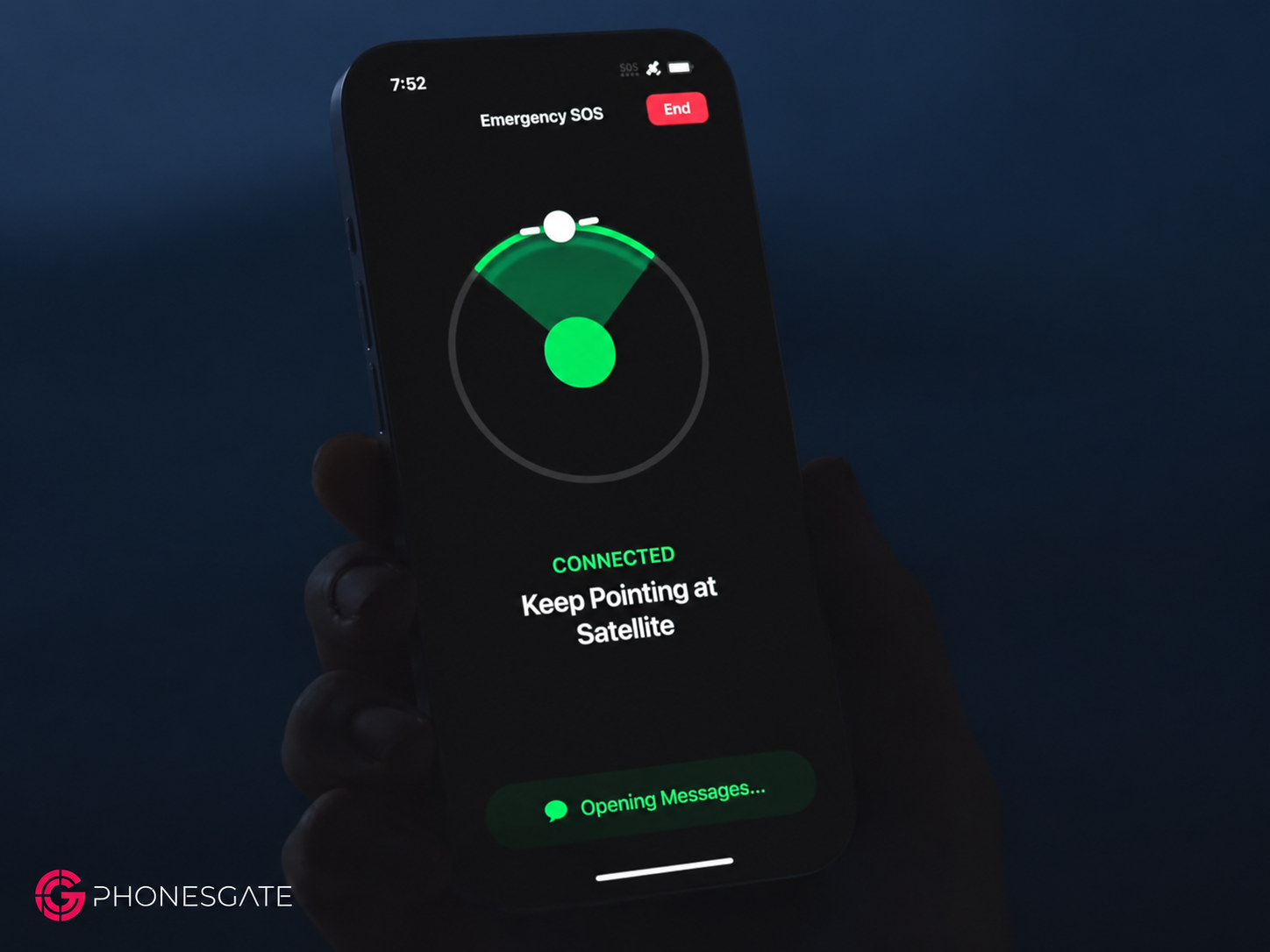 iPhone showing a satellite connection interface