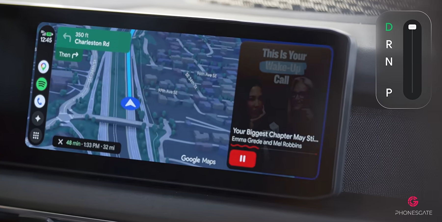 Android Auto dashboard with updated navigation and media widgets