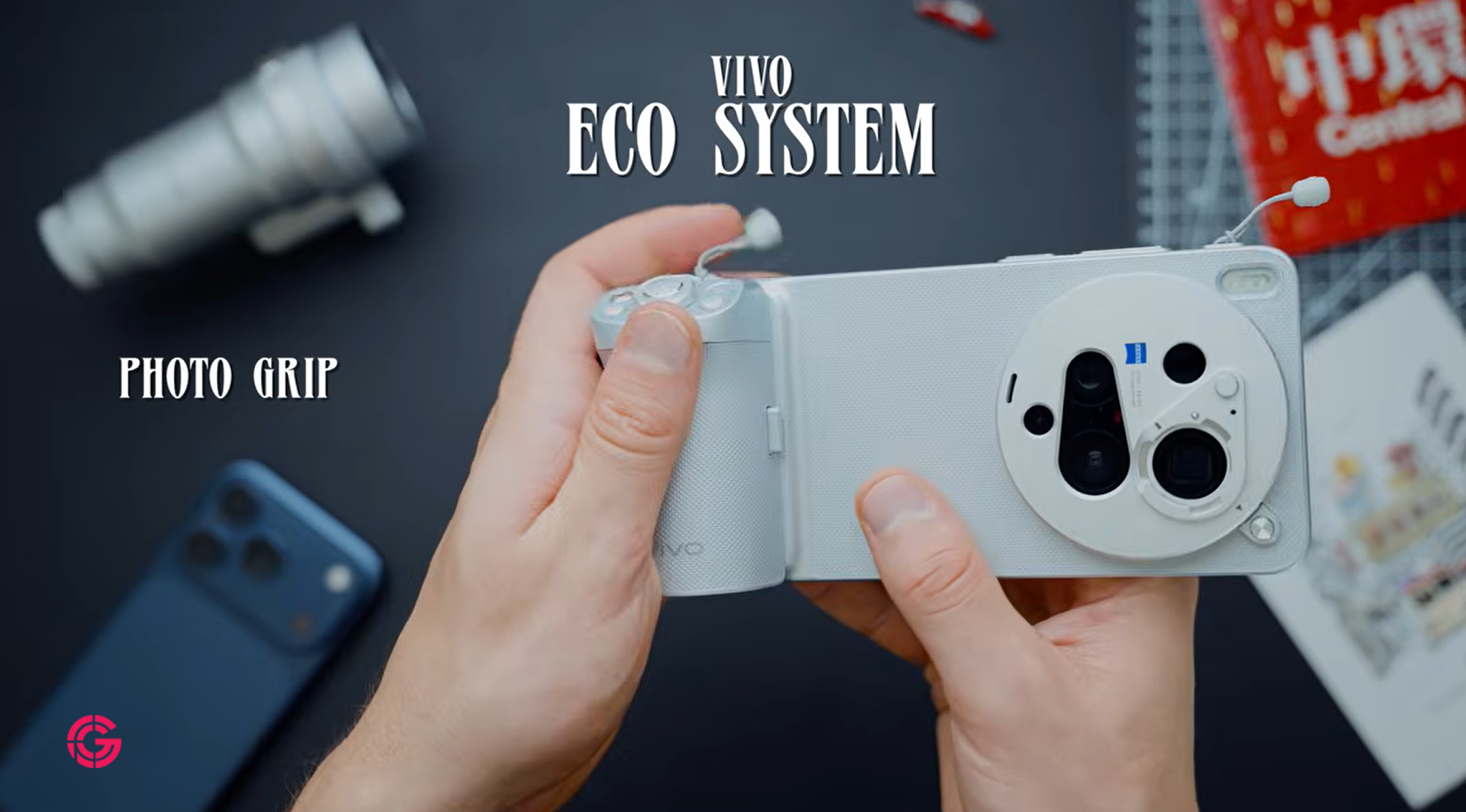 Vivo photography ecosystem with photo grip attached to the phone