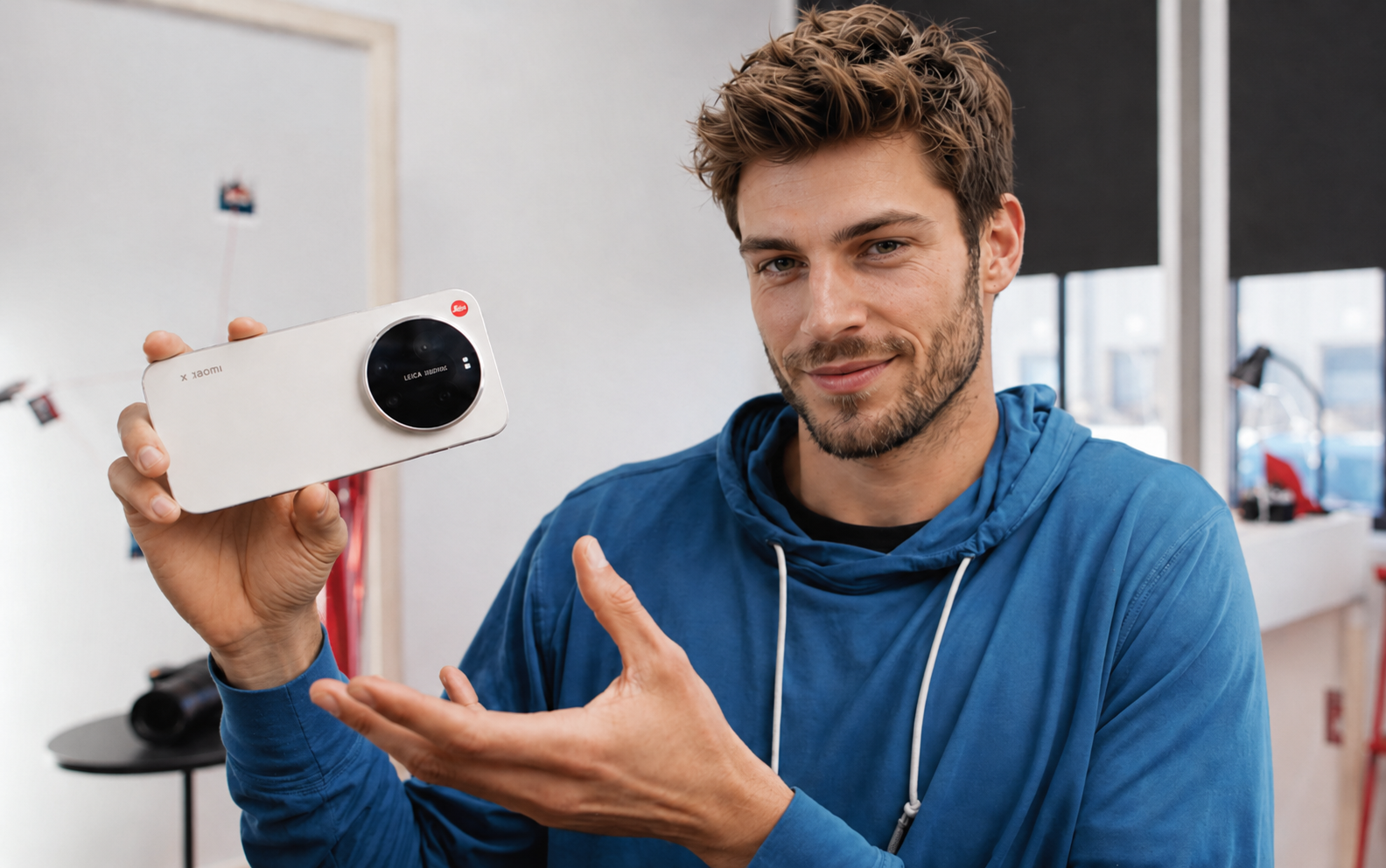 Presenter holding the Xiaomi 17 Ultra