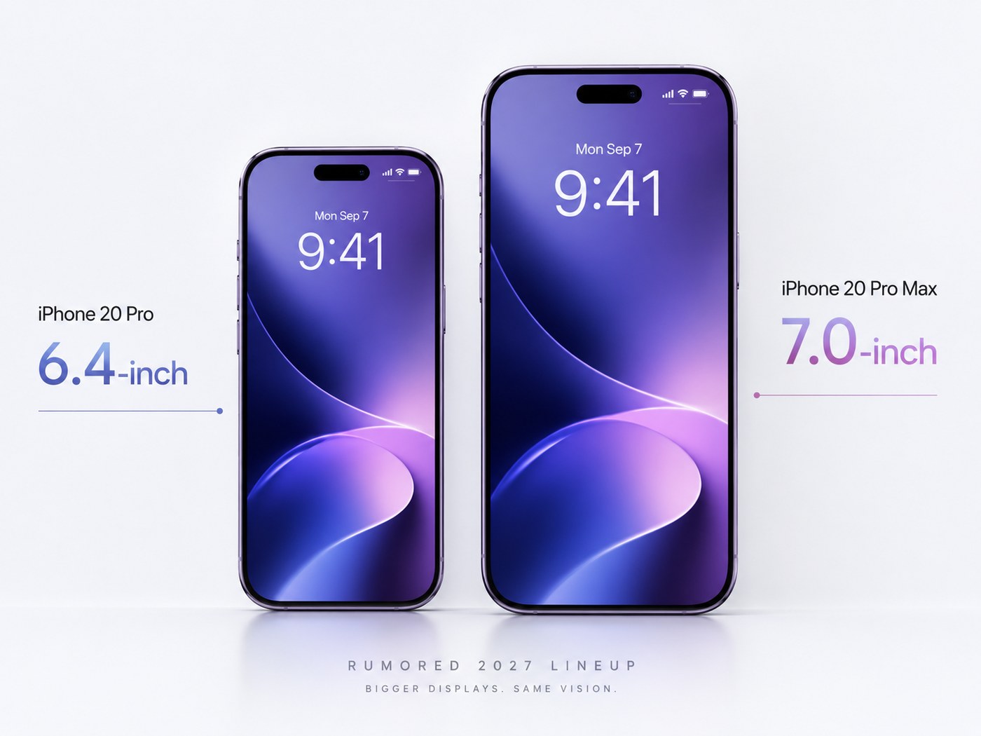 Concept comparison of a 6.4-inch iPhone 20 Pro and a 7.0-inch iPhone 20 Pro Max