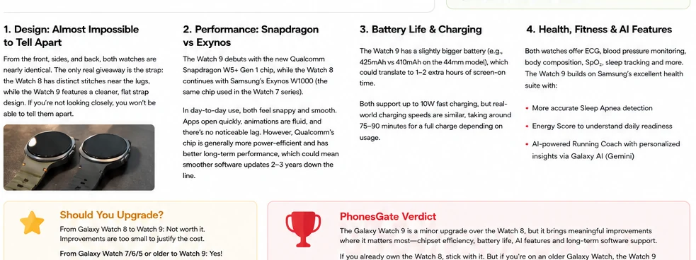 PhonesGate Galaxy Watch 9 versus Watch 8 upgrade recommendation