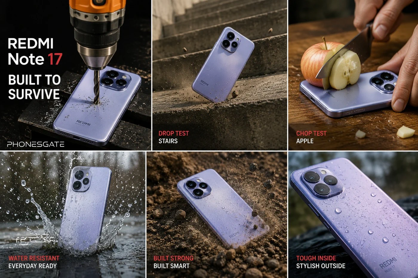 Redmi Note 17 Durability Test: Drill, Stair Drop and Apple Chop Stunt Put It in the Spotlight