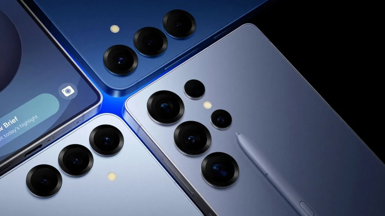Multiple Samsung Galaxy S27 Ultra concept phones in blue and silver