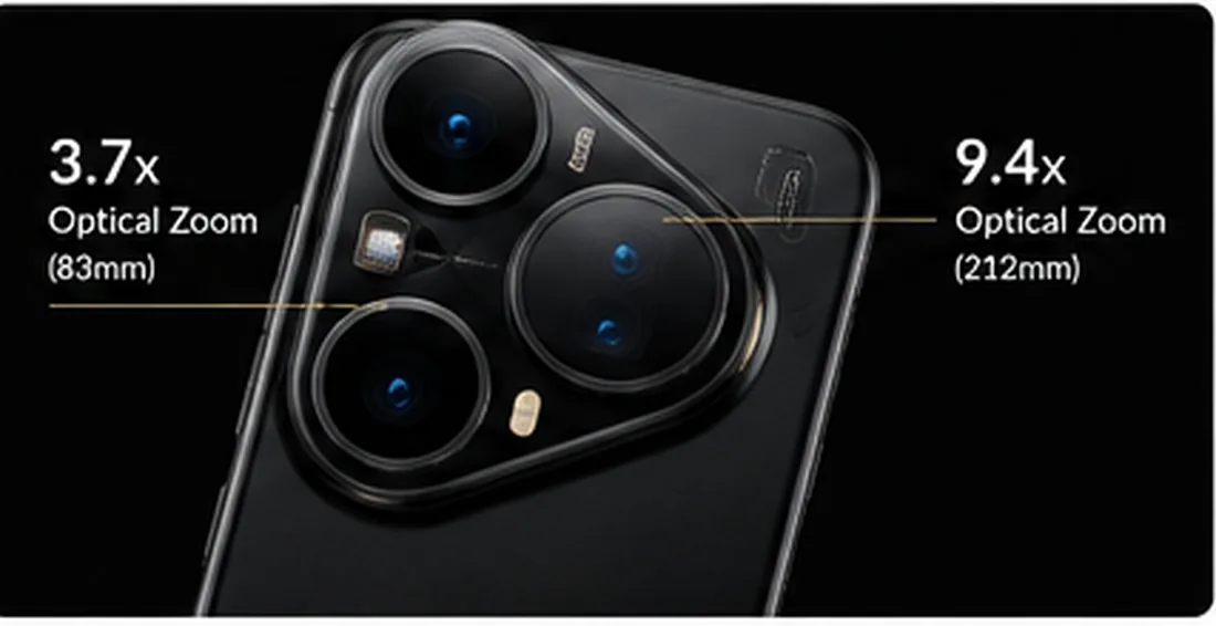 Huawei Pura 80 Ultra dual telephoto editorial visualization showing 3.7x and 9.4x optical zoom