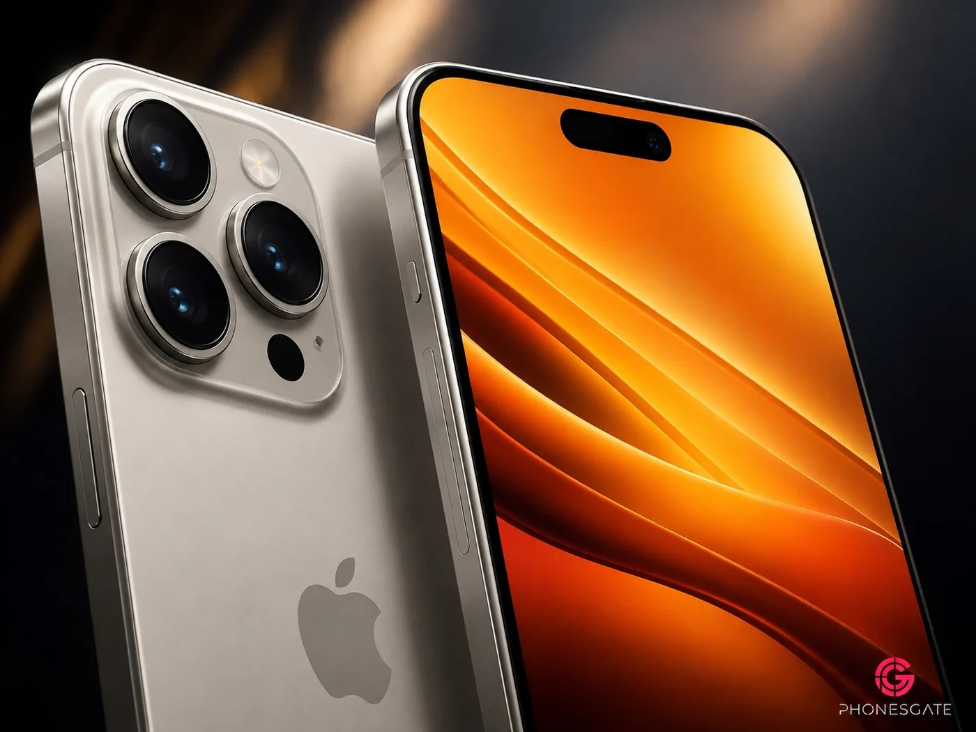 Orange metallic iPhone 18 wallpaper concept with layered shapes