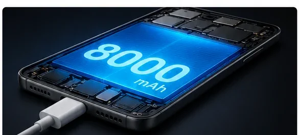 Concept illustration of an 8000mAh battery inside a flagship smartphone