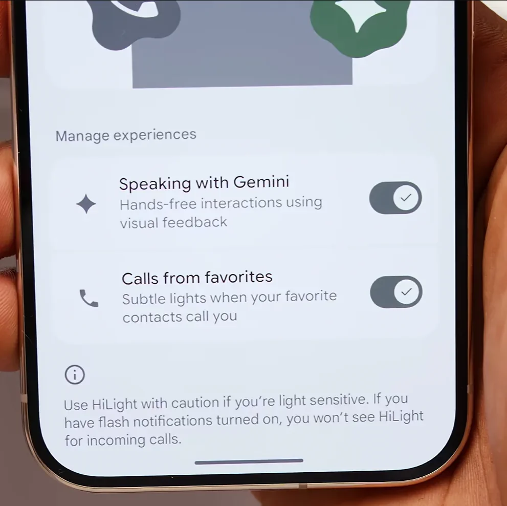 Google Pixel HiLight settings for Gemini and favorite contacts
