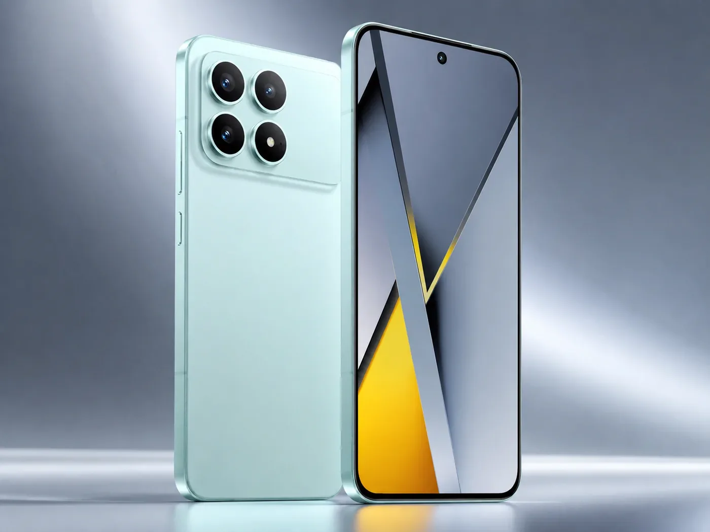 PhonesGate editorial illustration of the POCO F8 Pro display and rear cameras
