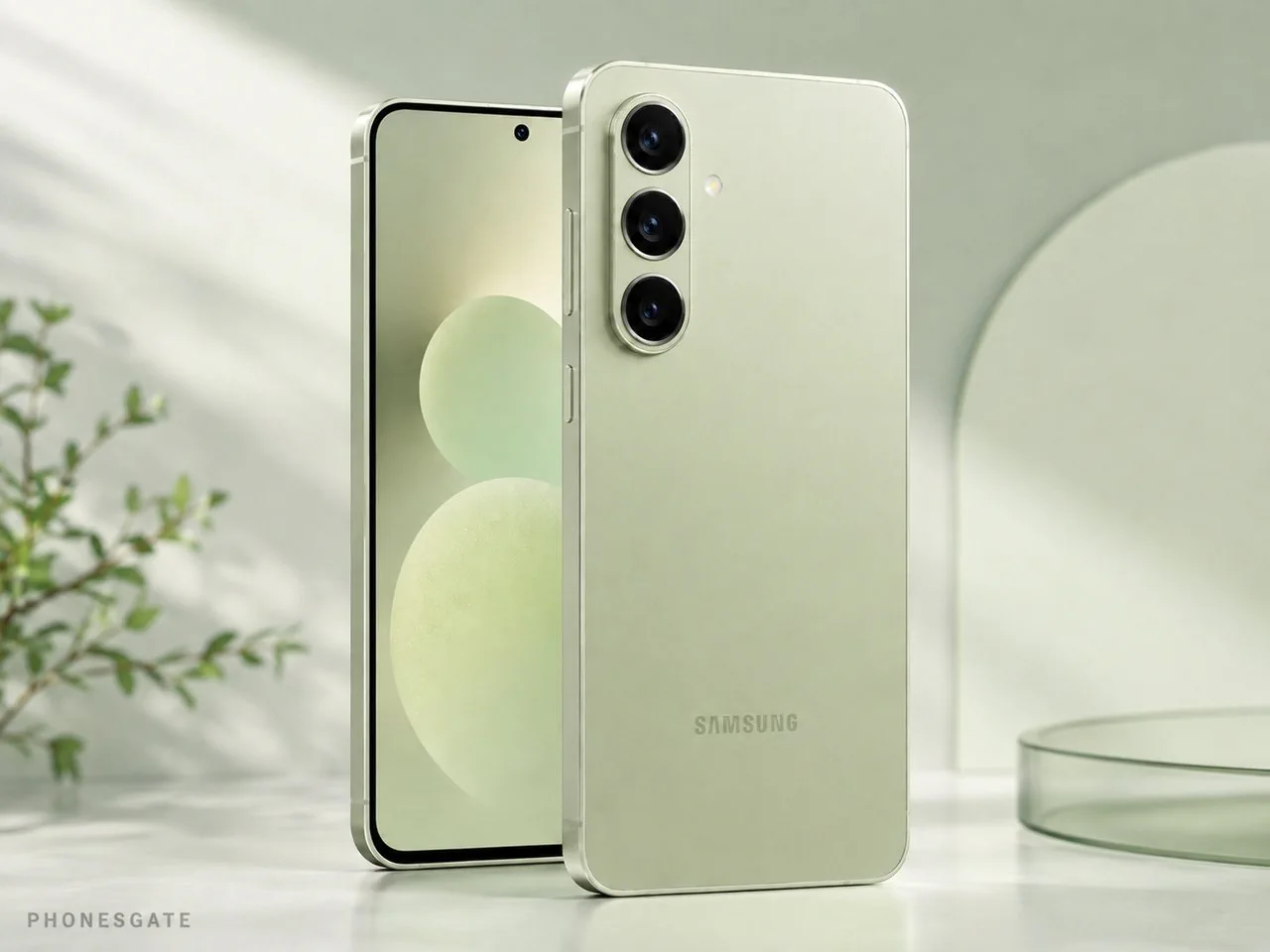 Samsung Galaxy S26 FE concept render in a light green finish