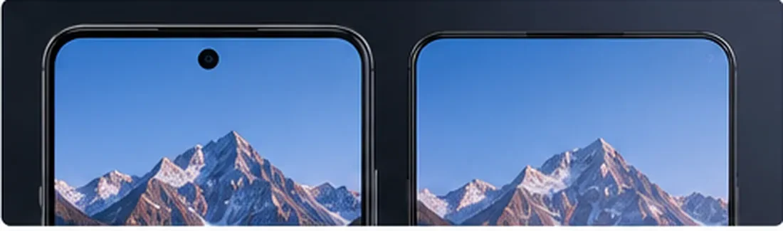 Editorial comparison between a conventional thin-bezel smartphone and TECNO's zero-visible-bezel concept