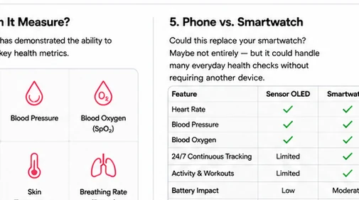 Concept comparison between smartphone Sensor OLED and smartwatch health tracking