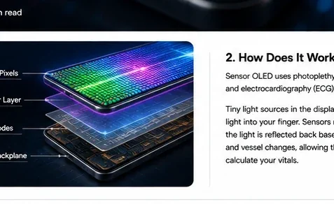 Illustration of OLED pixels sensor layer electrodes and display backplane