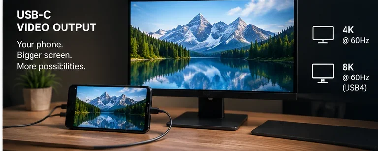Smartphone connected to an external monitor through USB-C